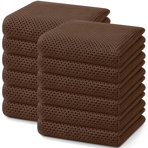 Image of Homaxy 100% Cotton Waffle Weave Kitchen Dish Towels, Ultra Soft Absorbent Quick Drying Cleaning Towel, 13 x 28 Inches, 12-Pack, Coffee