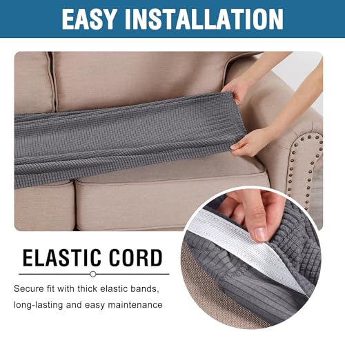 H.Versailtex PART-HVSEATCUSHION2R-GREYNEW Super Stretch Individual Seat Cushion Covers Sofa Covers Couch Cushion Covers Slipcover Sets Thick Jacquard Textured Twill Fabric thumb #4