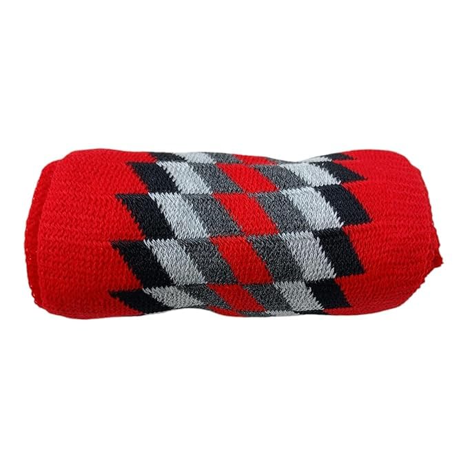 Red Knitted Winter Muffler for Men & Women | Warm Woolen Scarf with Black & Grey Diamond Pattern | Stylish Winter Neck Wrap (Pack of 1)-image-12