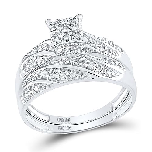 Jewels By Lux 10K White Gold His Hers Round Diamond Square Matching Wedding Set 1/3ctw, Womens Size 5-9, Mens Size 8-122