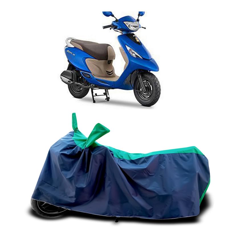 Image of DUFFEL-Two Wheeler Bike Cover Compatible for Tvs Scooty Zest 110 Heat Protectio /UV-Rays /Birds Dropping /DustProof /Waterproof Indoor Outdoor and Parking Full Protection All Variants [Green Patta]