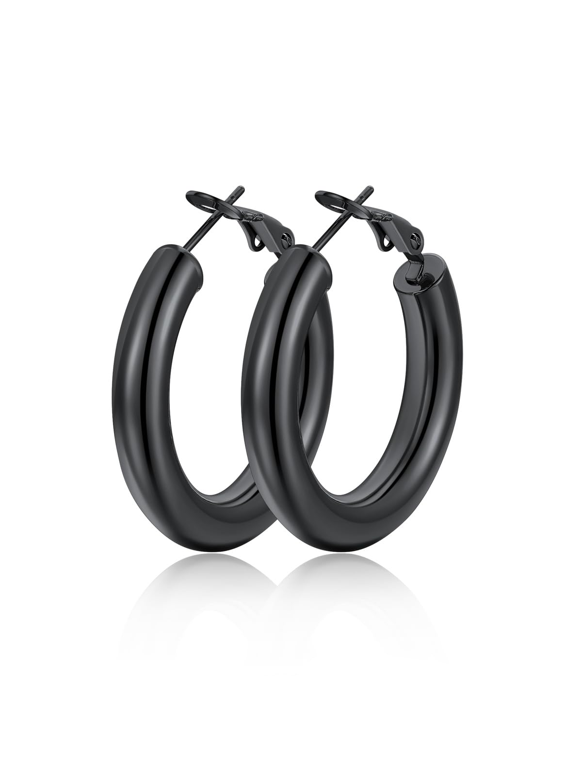 Classic Black/18K Gold Plated/Stainless Steel Hoop Earrings for Women, Size 20mm/30mm/40mm/60mm/80mm Hypoallergenic Chunky Hoops Round Loop Earrings