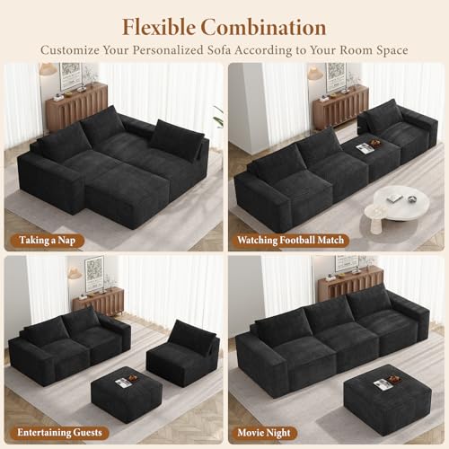 Image of Vesgantti 114 inch Modular Boneless Couch, Modern 4 Sester Sectional Sofa with Deep Seat, Convertible Chenille L Shaped Cloud Couches for Living Room, No Assembly Required, Black