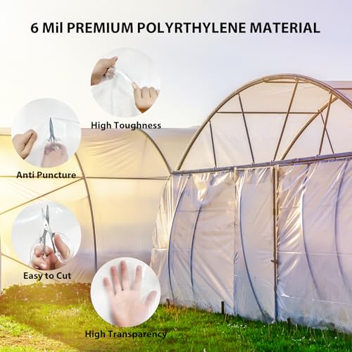 Toolifer GF-25 Greenhouse Plastic Sheeting 8X25Ft, 6 Mil Thick Clear Polyethylene Film, Waterproof Wind Frost Dust Uv Resistant Green House Plastic Covering thumb #2