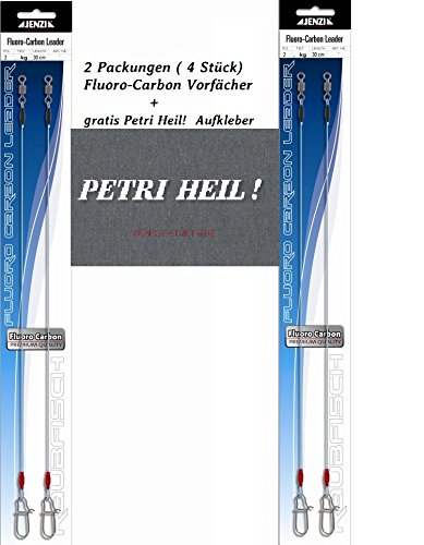 JENZI Set Di 2 Confezioni Di Ganci Da Pesca Con Terminale In Fluorocarbon - 12 Pezzi Prelegati 50 Cm - Misure 4,6,8,10,12 + Adesivo Petri Heill