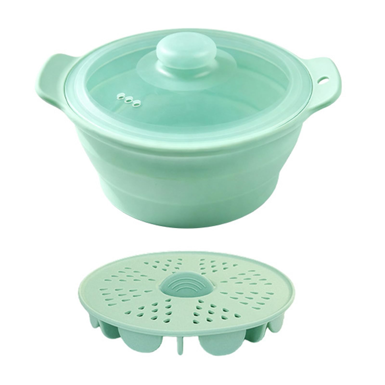 Shurhome Foldable Silicone Food Steamer with Handle and Basket for Microwave Cooking Vegetables Seafood Dumplings Rice 42oz Silicone Steamer Basket