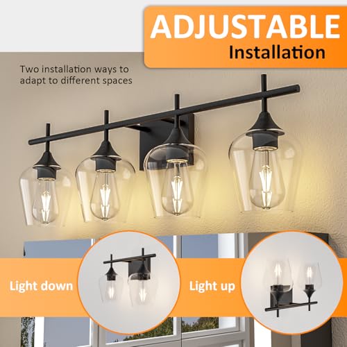 Image of Vanity Bathroom Light, 4-Light 29'' Bathroom Light Fixtures Over Mirror, Black Vanity Lights for Bathroom with Clear Glass, Modern Wall Lamp for Cabinet Hallway, Bedroom