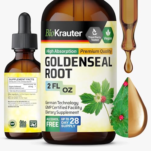 BIO KRAUTER® Goldenseal Root - Pure Vegan Goldenseal Tincture 670mg per Serving 2 Fl.Oz 28-Day Supply - Immune & Respiratory Support - Liquid Golden Seal for Digestive Support - Alcohol & Sugar Free