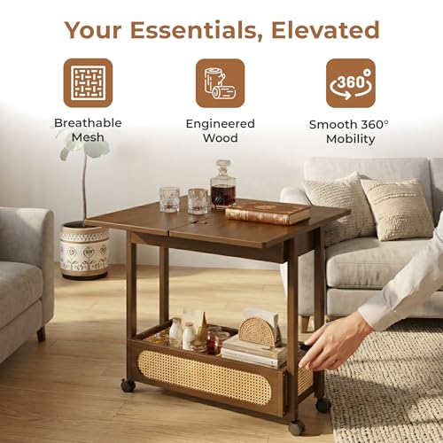 Image of HomeEssentials Convertible Sofa Sideboard & Adjustable Folding Table - Space-Saving Multi-Functional Side Table with Storage, Modern Wooden Expandable Coffee Table for Living Room & Small Spaces