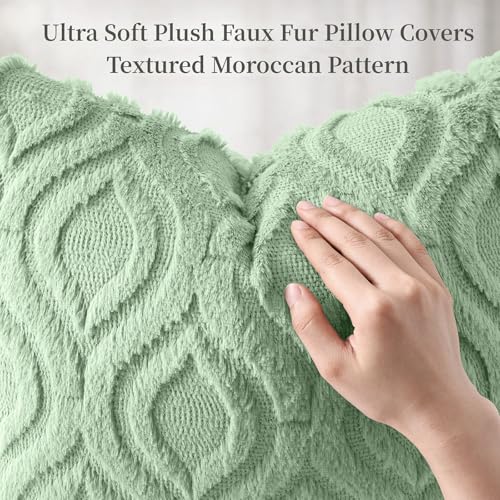 Image of decorUhome Fall Throw Pillow Covers 16x16 Inch Set of 2, Soft Plush Faux Wool Sage Green Solid Couch Pillow Covers, Accent Farmhouse Neutral Square Pillow Cases for Sofa Bed Living Room