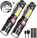 [page_title]-Taschenlampe LED Aufladbar, Magnet USB Taschenlampen (Mit 2 Pack 18650 Akku), Banral COB Arbeitsleuchte Zoom Extrem Hell Wasserdicht Taktische Taschenlampe Mit 4 Modi, für Outdoor Camping Notfall