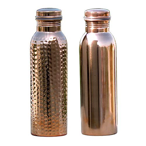 HealthGoodsIn - Set of 2 Pure Copper Water Bottles 600 Ml | Leak-Proof Ayurvedic Copper Water Bottles for Health Benefits | Joint-Free Copper Water Bottles Set (20.28 fl. Oz.)
