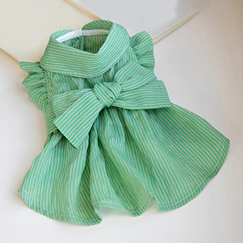 Vestido de cachorro listrado padrão laço cores sólidas verão cão pequeno princesa cosplay fantasia d