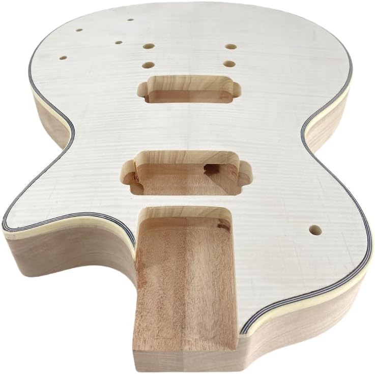 Unfinished Mahogany Flame Maple Top Electric Guitar Body, HH Pickup Routing Bolt-On Heel and Pre-Drilled Bridge Holes for DIY Guitar Project Replacement (With Binding)