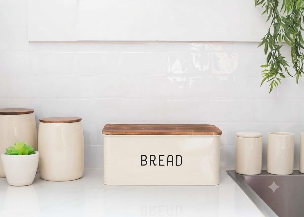 Metal Bread Box Set | Airtight Bread Storange Box For Kitchen Bread Dispenser Food Grade Storage Box with Wooden Lid - 4 litres.-image-22