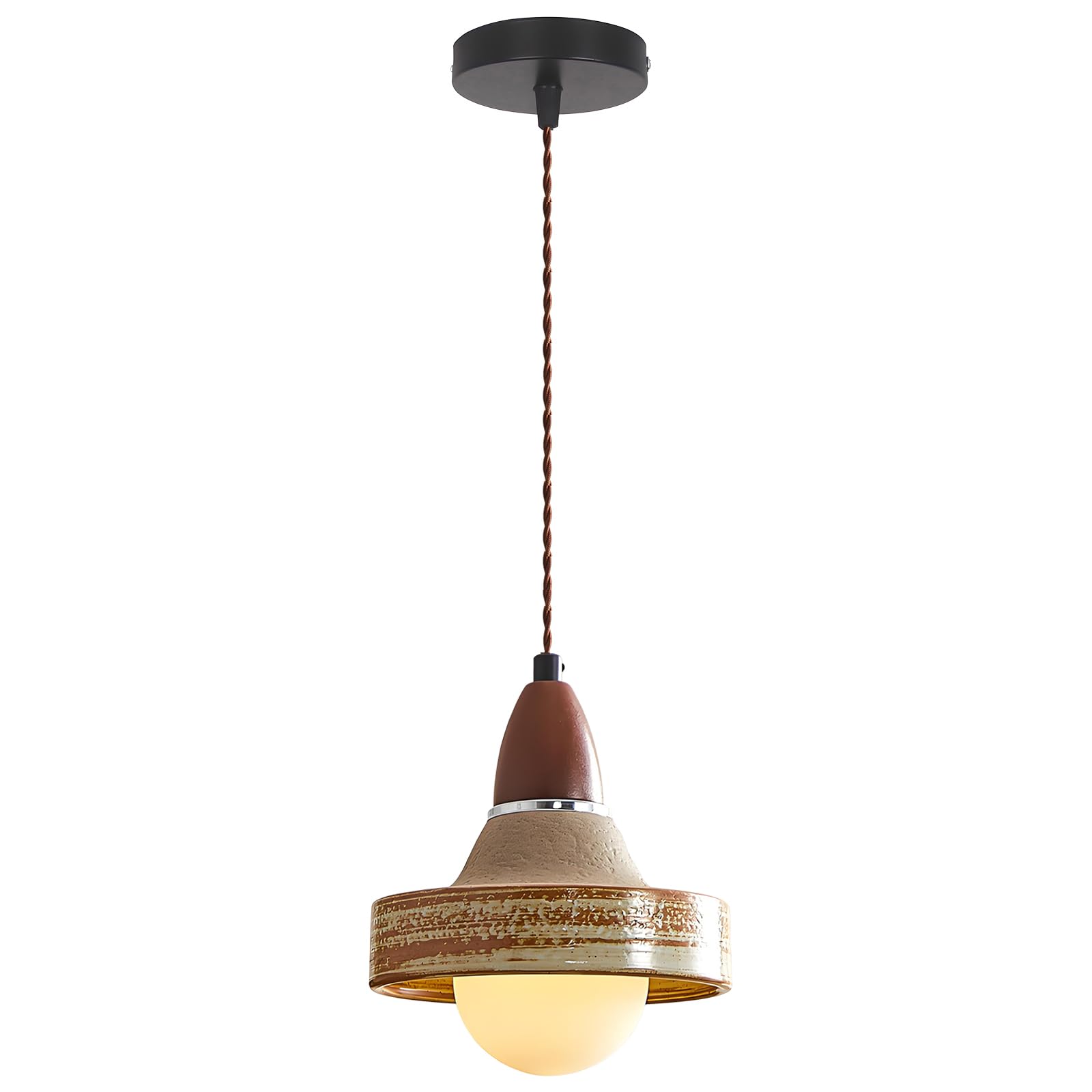 YNVIOZM 5.9" Retro Ceramic Pendant Light Adjustable Hanging Ceiling Lighting Fixture Mid-Century Solid Wood Finish Hanging Lamp for Dining Room Bedroom Living Room Kitchen Island Sink