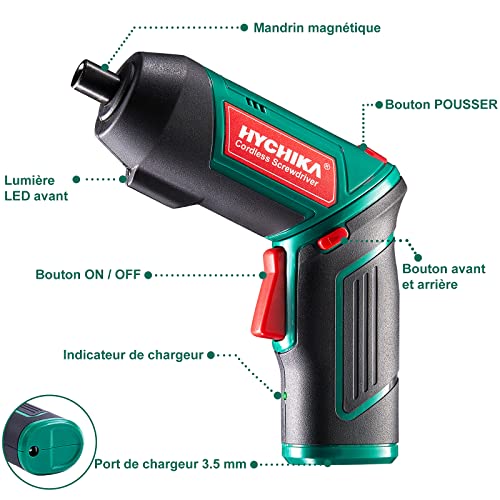 HYCHIKA Visseuse Sans Fil 6 Nm Visseuse Devisseuse Sans Fil 2000mAh 3.6V avec 20 Accessoires Lampe LED Mandrin Magnétique Câble de Chargement USB - vue 2