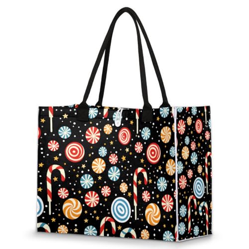 Christmas Candy Tote Bag for Women Large Beach Bag Reusable Tote Bags for Work Travel Beach Shopping