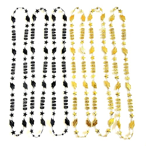 GZYSSL 28 Pcs Graduation Party Beads Necklaces Black Gold Graduate Cap Shaped Favor Gifts Supplies Graduation Party Beads Necklaces Decoration Gift