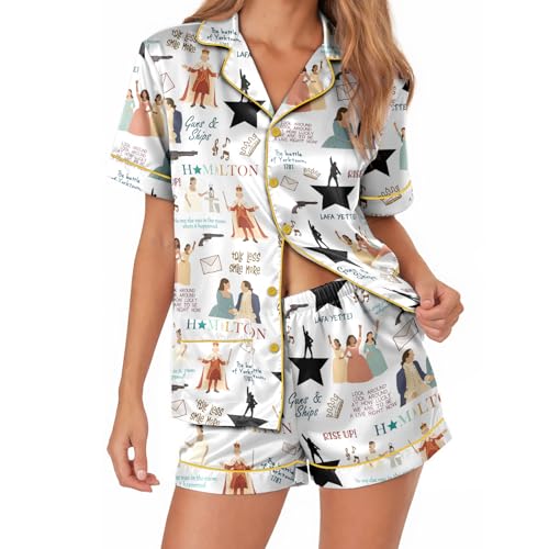 Image of Women 2PCs Satin Pajama Set Short Sleeve Silk Feel Gift Sleepwear