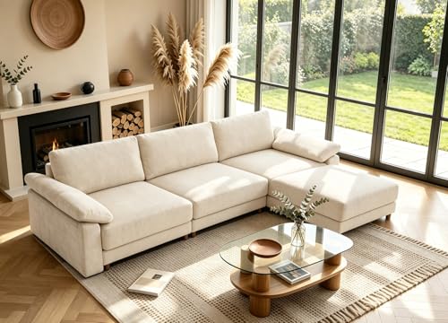 Image of Oversized L Shaped Sectional Couch for Living Room, Modular Cloud Sofa | Deep Seat, Chenille, Extra Large,with Ottoman&Washable Covers,Easy&Tool-Free Assembly,Hight Support Foam,for,Bedroom,Basement