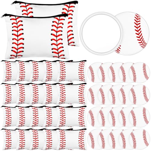40 Baseball Makeup Bags Mirror Bulk Sport Team Gifts Baseball Cosmetic Bag Accessories for Women Toiletry Zipper Pouch Travel Canvas Gifts Stuff for Party Team Players Lover