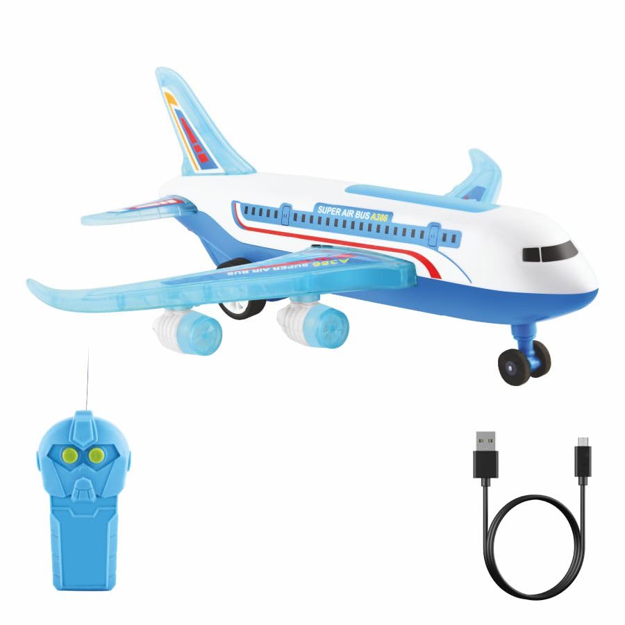Wonder A-787 Remote Control Airplane Toy Exciting Full-Body Lights & Realistic Sounds For Kids Aged 2-8 Years, Blue