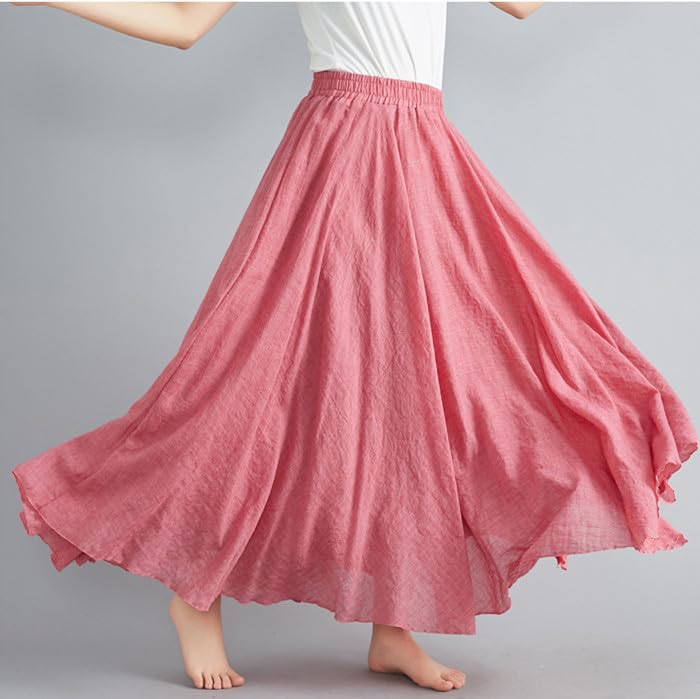 Jupe longue plissée en lin pour femme - En coton et lin - Style bohème - Couleur unie - Pour les loisirs