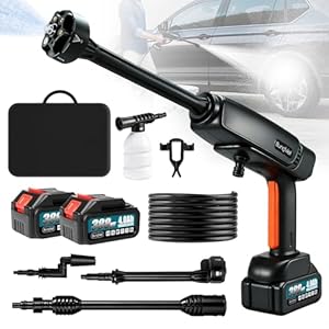 Akku Hochdruckreiniger Bürstenloser Motor für Makita 18V Akkus, 180 Bar 294 L/H Druckreiniger Mobiler mit 2x4Ah Akku, 6-in-1 & 180° Drehbare Düse, 5M Schlauch, für Autos, Gärten, Terassen und Fahrräder