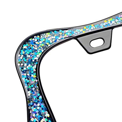 Creathome 3D Shining License Plate Frame, Black Powder Coated with Chunky Gliter, Pure Zinc Alloy Metal