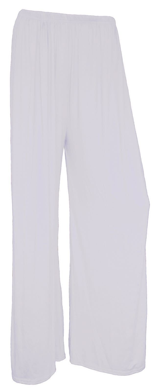 Women's White Plus Size Plain Palazzo Wide Leg Flared Trousers Pants - 20-22