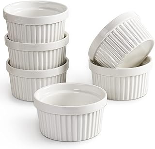 homEdge Juego de moldes de porcelana, 240 ml, cuenco para helado, taza de soufflé de ramequines para hornear, juego de 6 unidades, color blanco