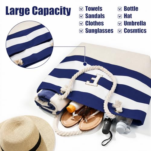 Image of Vavabox Initial Beach Tote Bag for Women, Water-resistant Travel Beach Bag Pool Bag Set, Birthday Gifts for Women Mom