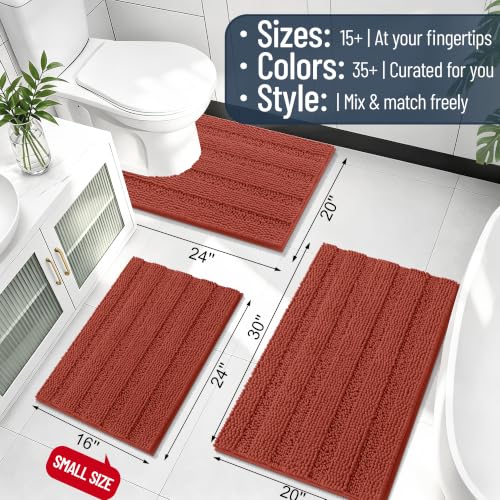 Image of Smiry Thick Chenille Bathroom Runner Rugs 44x24, Absorbent Striped Bath Mat, Machine Washable, Rubber Backing, Long Bath Rugs for Bathroom, Tub & Shower, Home Decor Accessories, Rustic Terracotta