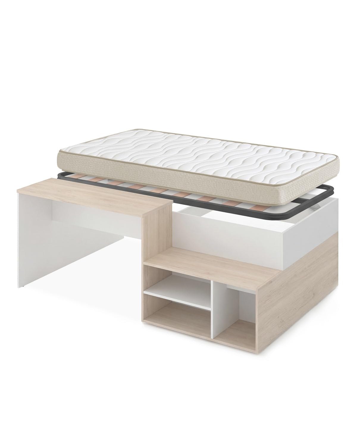 DEKIT - Pack Ahorro Cama Escritorio Kric con colchón Nova y somier Lama Ancha 90 x 190 cm