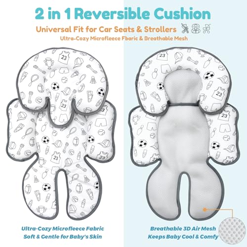 Image of Infant Car Seat Insert, Reversible Newborn Carseat Insert Head Body Support with Strap Covers, Baby Car Seat Cushion Insert for Stroller, Baby Swing, Rocker, Bassinets, Pushchair