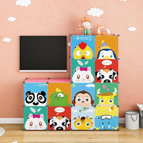 Image of Sunderlook Plastic Wardrobe for Kids Clothes - Non Slip and Anti Skid Multipurpose Kids Wardrobe, Foldable Wardrobes for Cloth, Collapsible Wardrobe for Bedroom (Pink-HY, 12 Door)