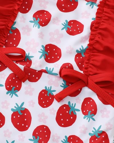 Image of Toddler Girl Swimsuit Baby Girl Bathing Suit Long Sleeve Floral Zipper One-Piece Rash Guard Swimsuit with Hat