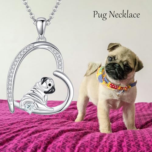 JERWLI Mops Halskette Sterling Silber S925 Schwarzer Mops Anhänger Halskette Schmuck für Frauen Mädchen Mops Geschenke für Mopsliebhaber