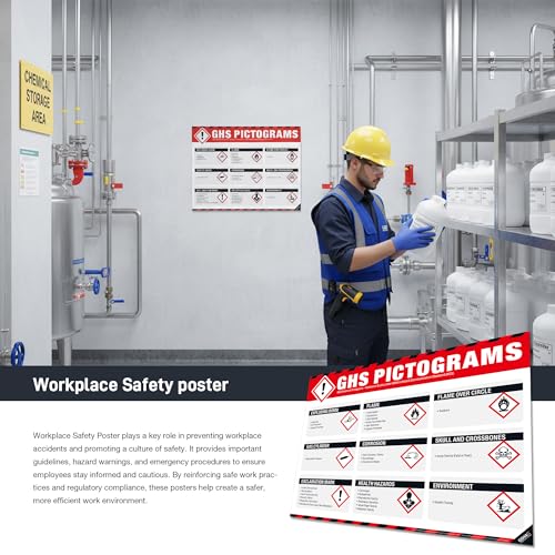 Image of GHS Pictograms Poster - OSHA Hazard Communication (HCS) Chemical Safety Chart, GHS Hazard Symbols & Chemical Classification Reference Guide for Labs, Warehouses & Workplace Safety Training