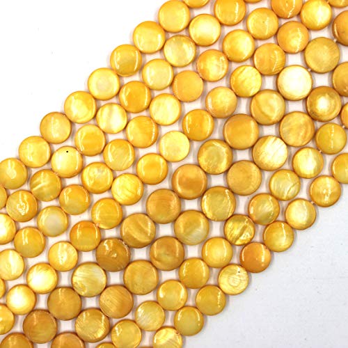 Image of HAAMIIQII 12mm Dyed Yellow Coin Sea Shell Beads Semi Precious Loose Gemstone Beads for Jewelry Making Strand 15 Inch (31-33pcs)
