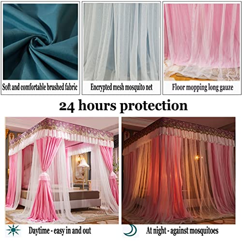 4 Corner Post Bed Canopy For Twin Queen King, Lace Embroidered Luxury Bed Curtain Mosquito Net With Stand (Color : Khaki, Size : 200X220Cm/79X87Inch) #TOP4