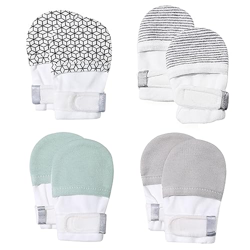 Image of HAPIU Baby No Scratch Mittens Stay On, 100% Cotton Breathable, Adjustable Infant Gloves for Boys Girls, Newborn - 12 M