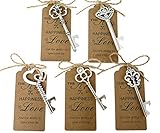 50pcs Skeleton Key Bottle Opener Wedding Party Favor Souvenir Gift with Escort Tag and Jute Rope (Silver Tone,5 styles)