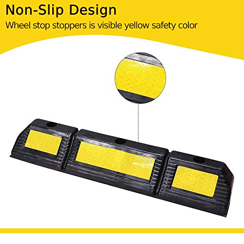 Image of LADWA 600 mm Rubberised Car Wheel Parking Stopper with Reflective Yellow Tape, Heavy Duty Garage Floor Parking Curb for Car Safety and Parking Control, Pack of 1