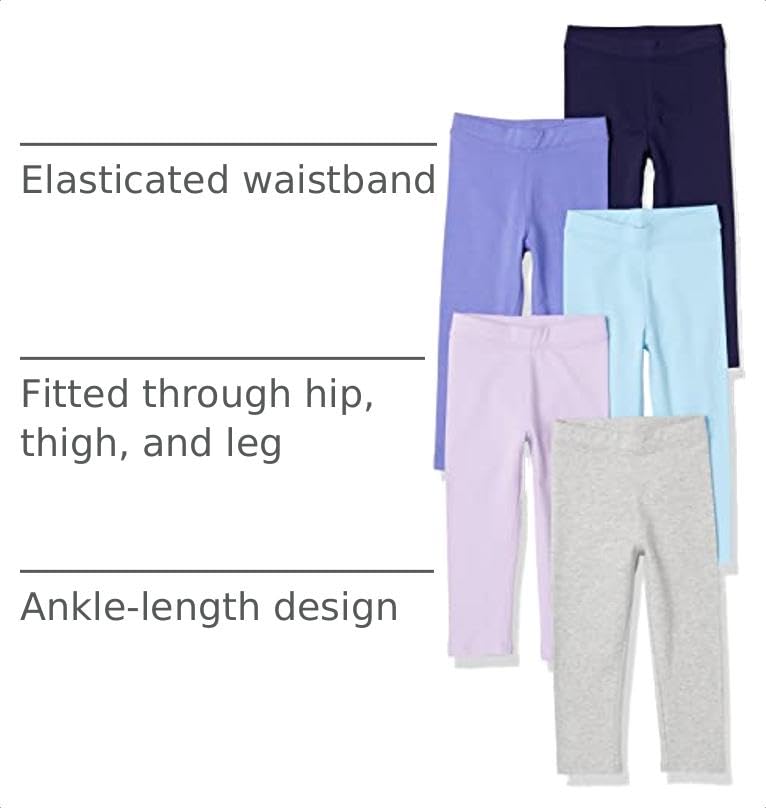 Image of Amazon Essentials Girls' Cotton Stretch Leggings, Multipacks
