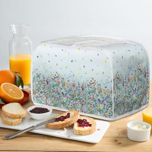 Image of 2 Slice Toaster Cover Bread Machine Cover with Top Handle Design Kitchen Small Appliance Cover Dust Protection Stain Resistant Universal Size, Flower Butterfly Blue