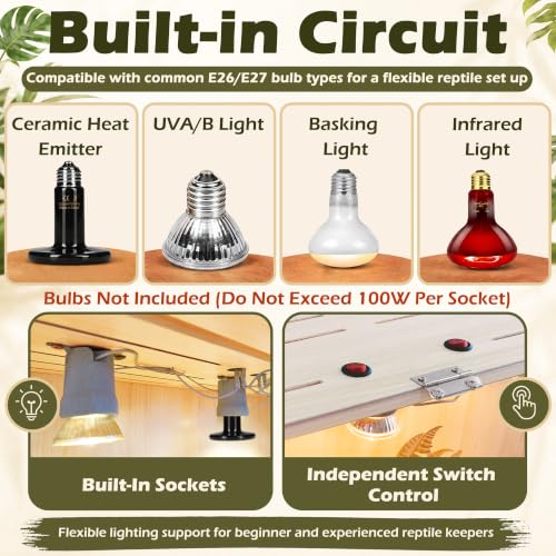 Image of PROLEE Bearded Dragon Tank, Lizard Tank with Clear Tempered Glass, Anti-Scratch Reptile Enclosure, Reptile Tank Built-in Light Fixtures with Switch (32X16X16inch,34 Gallon)