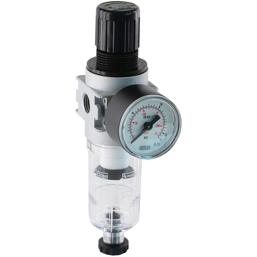 Fittingteile - Druckregler Baureihe 0-1450 l/min - Druckminderer Druckluftregler (Gewinde: G 1/8" - Ablass: Halbautomatisch - Regelbereich: 0,5-10 bar)