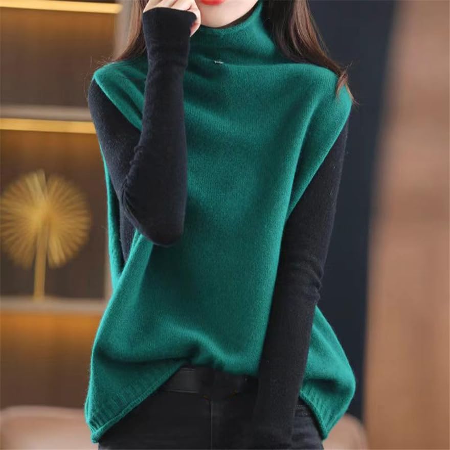 Dninmim Women's Wool Turtleneck Sweater Vest Loose Knit Sleeveless Pullover Vest Waistcoat4
